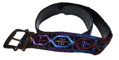 Vtg Sz 36 Colorful Embroidered Velvet Boho Folk Festival Belt Unisex - Image 1 of 4