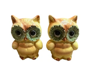 De Colección Lefton Anthro MCM Búho Amarillo Sal Pimienta Coctelera Set Pintado a Mano Japón Par - Imagen 1 de 9
