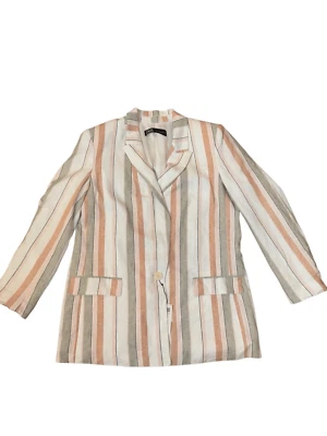 Zara Women's Linen Blend Striped Blazer NEW Sz L Coral, Cream, Mint Green - Image 1 of 4