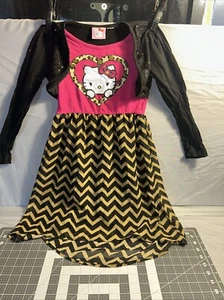 Hello Kitty Pullover Dress Girls Black & Pink Sequins - Picture 1 of 10