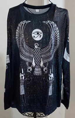 Camisa gráfica masculina manga longa ícones egípcios pretos XL Chaos Monkey - NOVA - Imagem 1 de 4