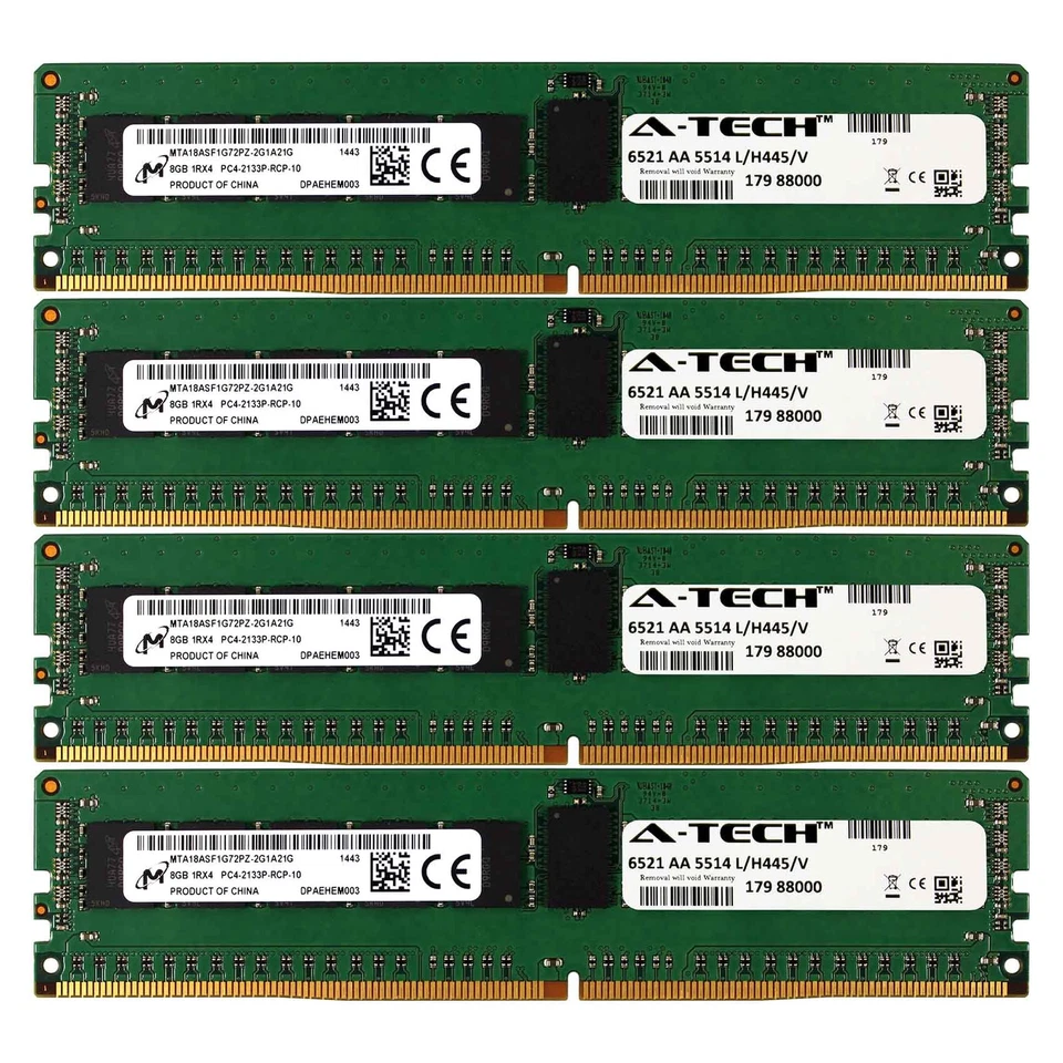 PC4-17000 Micron 32GB Kit 4x 8GB Dell PowerEdge R730xd R730 R630 T630 Memory RAM - Image 1 of 1