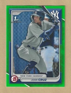 2024 1st Bowman John Cruz NEON GREEN Border Parallel #BP-77 Yankees #’d 030/399 - Picture 1 of 2