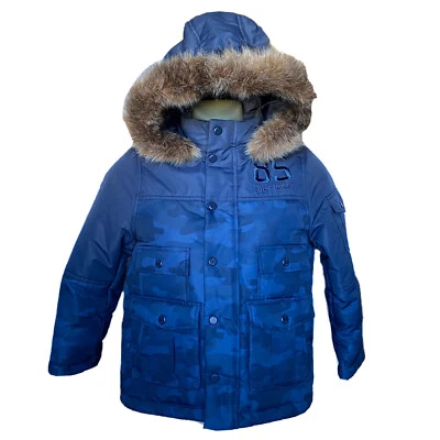tommy hilfiger boys jacket fur lined hood navy Removable Detachable Hood Size S - Image 1 of 4