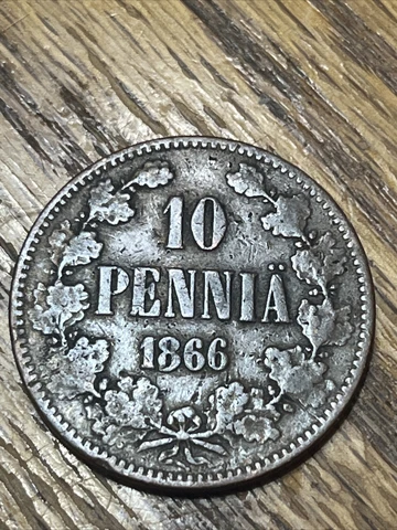 1866 Finland 10 Pennia Alexander II Copper Coin Km 5, 850k Minted Cover