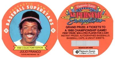 1988 Fantastic Sam's Discs Julio Franco Cleveland Indians #10 - Image 1 of 2