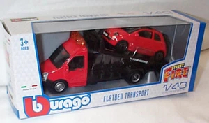 Flatbed Car Transporter + Red Fiat 500  1:43 scale burago New in Box - Picture 1 of 1