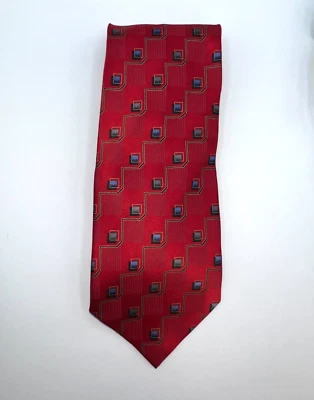 Corbata de cuello VALERIO GARATI 100 % seda roja, azul, dorada detalles geométricos Foto 1 de 4