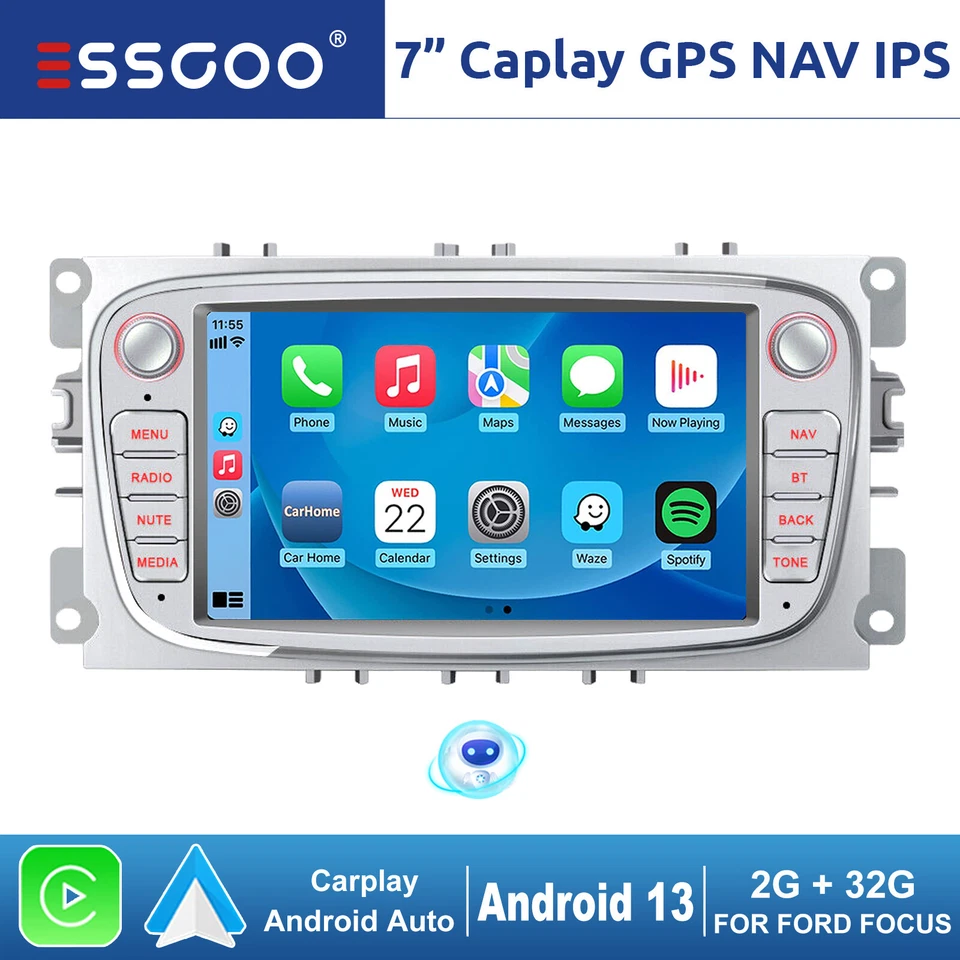 7" Carplay Android 13 Autoradio GPS Nav Für Ford Focus Mondeo Mk4 S/C-Max Galaxy - Bild 1 von 4