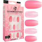 W7 Glamorous Nails - Glitter Pop Shiny False Fake Stick On Glue Included Pink