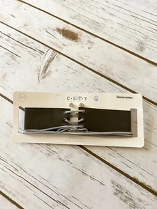 City New York Women's Gray Lace Up Choker Necklace & Earring Set Genuine Leather - Picture 1 of 3