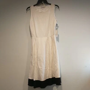 Vestido para mujer Calvin Klein talla 6 blanco negro calce acampanado midi vestido de cóctel nuevo con etiquetas - Imagen 1 de 22