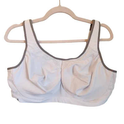 Sujetador deportivo Glamorise 46D blanco para mujer alto impacto con aros cierre trasero Foto 1 de 4