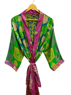 Роскошный дом носить многоцветный халат сари шелк кимоно мать халат, B-5421 - Изображение 1 из 4