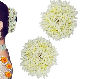 Mogra Blanco Gajra Accesorios para el Cabello Gajra Banda Goma para Mujer (Pack de 2)(Blanco Foto 1 de 4