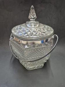Vintage Anchor Hocking Wexford Glass Ice Bucket Lid Handle Tongs 10" - Picture 1 of 8