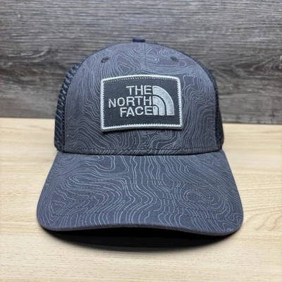 North Face Hat Cap Snap Back Mens One Size Gray Topo Map Mesh Trucker Patch - Image 1 of 4