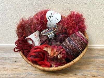 designer yarns mixed lot . shades of red fiber collection . ribbon wool railroad - Image 1 of 4