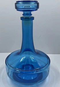 Vintage Blue Glass Genie Bottle Decanter w/ Stopper 0.5L Made in Belgium MCM - Picture 1 of 9
