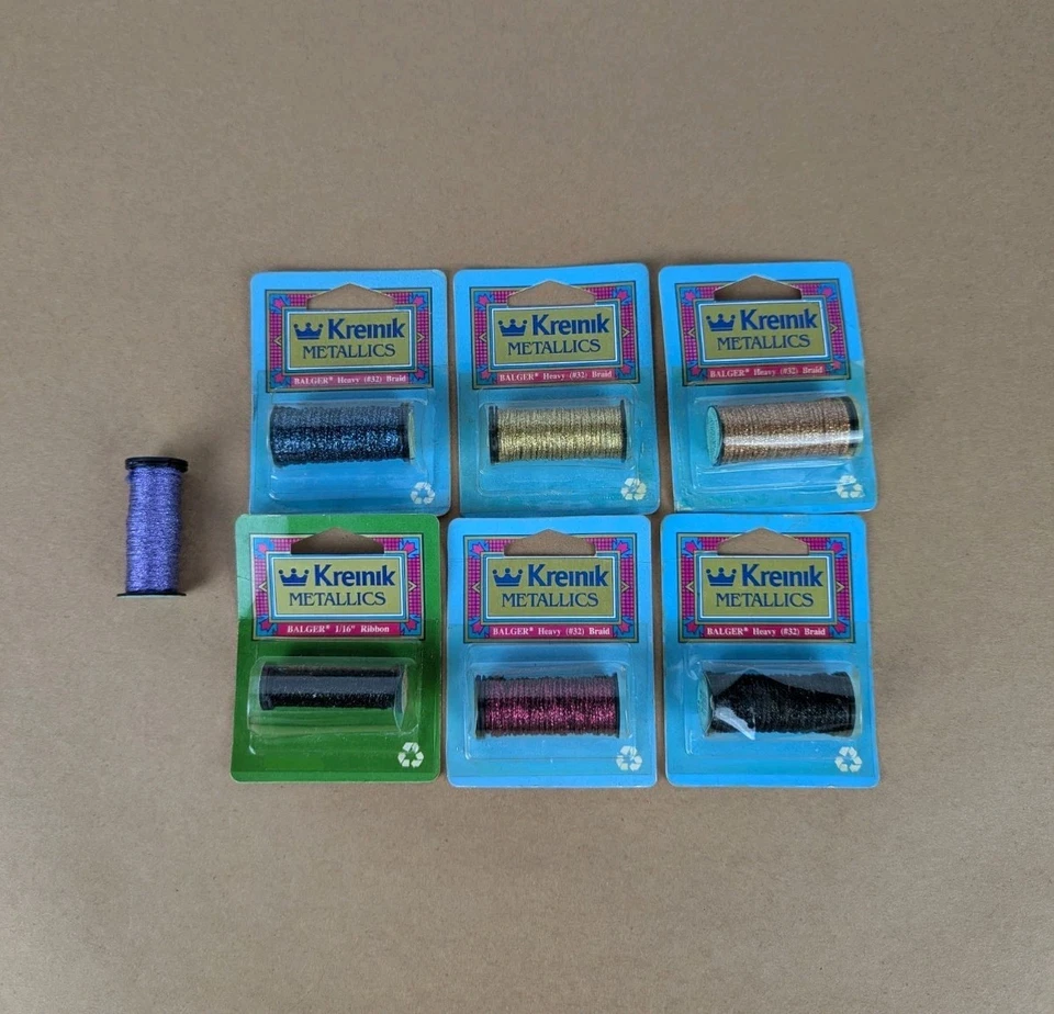 NEW Lot 7 Kreinik Metallic Thread Balger Heavy #32 Braid Tapestry Mixed Colors - Image 1 of 4