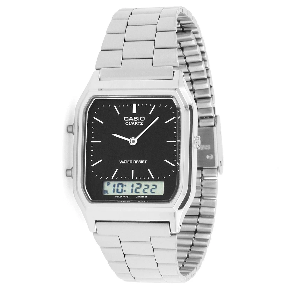 Casio Light Champagne Retro Stainless Steel Unisex Digital Analog Watch AQ-230A-