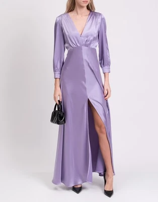 PVP €417 PINKO Arbitro Satén Maxi Vestido Envolvente IT40 US4 UK8 S Púrpura Acampanado Foto 1 de 4