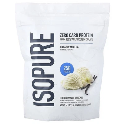 2 X Isopure, mezcla de bebida en polvo de proteína cero carbohidratos, vainilla cremosa, 1,06 lb (480 g) Foto 1 de 2