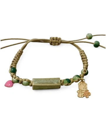 Pulsera Oso Rosa Corazón Dije Verde Tostado Boho Cordón Cuentas Macramé Cerámica Foto 1 de 4