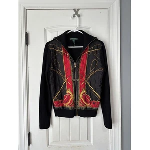 Suéter Lauren Ralph Lauren Acolchado Cremallera Pequeño Grande Negro Cadena Ecuestre - Imagen 1 de 3