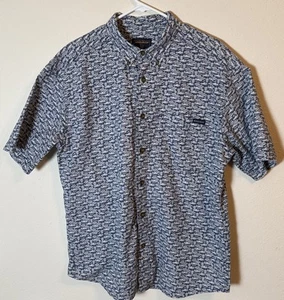 Woolrich Shirt Men's Button Down Blue Jeep Print Short Sleeve Casual Cotton - Picture 1 of 11