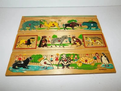 NEAT VINTAGE CHILDRENS CIRCUS ANIMAL SIMPLEX WOODEN PUZZLE WITH BEAD KNOBS - Image 1 of 4