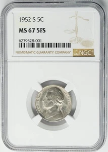 1952-S Jefferson Nickel 5c MS67 5FS NGC 950690-30 - Picture 1 of 5