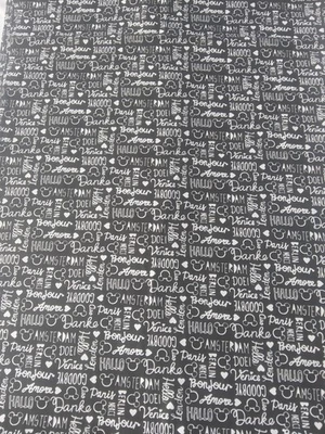 Black White Mickey Mouse Words Cotton Quilt Fabric~Disney~Greetings~4+ Yards - Image 1 of 4