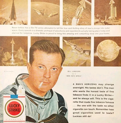 1959 Lucky Strikes Cigarettes Bill Lundigan anuncio Tobacco Space DWII25 Foto 1 de 2