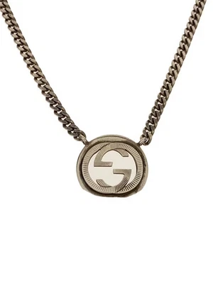 GUCCI Collar de cadena G entrelazado con tapa de plata, SV925 y plata (Ag9 Foto 1 de 4