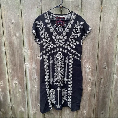 Johnny Was Embroidered Linen Shift Dress Black White Petite Medium - Image 1 of 4