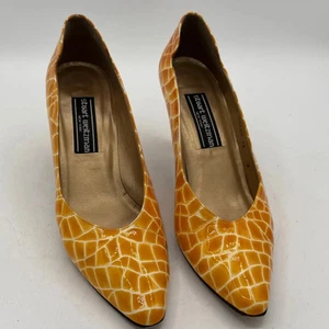 Stuart Weitzman Womens Pumps Croc Embossed Orange Patent Sz 9 Heels - Picture 1 of 13