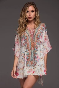 NEW CZARINA DAY DREAM KAFTAN DRESS SILK VISCOSE CRYSTALS - Picture 1 of 6