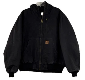 Carhartt 101540 001 Black Sandstone Canvas Work Hooded Jacket Mens Large Coat - Picture 1 of 13