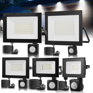 10-500W LED Fluter mit Bewegungsmelder/Stecker Aussen Strahler Scheinwerfer IP66 - Bild 1 von 233