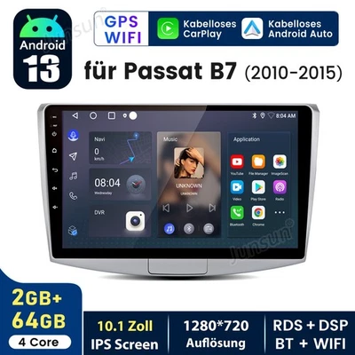 Für VW Passat B7 2010-2015 GPS Navi Android 13 Autoradio Carplay SWC DAB+ 2+64GB - Bild 1 von 4