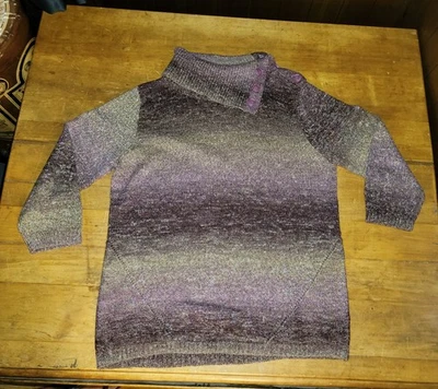 Suéter dB Mujer Con Botón Lateral Capucha Cuello Gris y Morado Manga 3/4 Talla Grande Foto 1 de 4