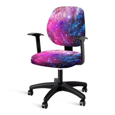 Purple Galaxy Print Computer Office Chair Cover, Split Protective & Stretchab... - Image 1 of 4