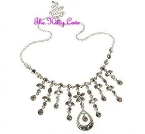 Vintage Glamour Bridal Wedding Silver Drop Choker Necklace W/ Swarovski Crystals - Picture 1 of 1