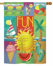 28 in. x 40 in. Summer Collage Banner Flag, Double Sided Dye Sublimation