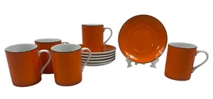 Vintage Japan 1970's Espresso Cups x 5 Saucers x 6 Porcelain Retro Orange - Imagen 1 de 17