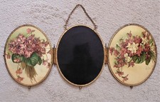 Rare Paul de Longpre Triptych Beveled Mirror Victorian Antique 3 Part Flowers