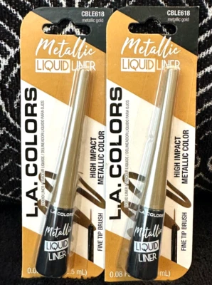 2pk LA COLORS METALLIC GOLD CBLE618 LIQUID EYELINER FINE TIP BRUSH PRECISE LINE - Image 1 of 4