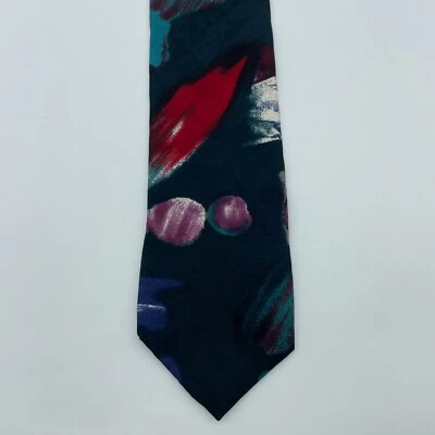 Gravata masculina vintage HALSTON listra abstrata aparência pintada de seda 3,5 x 60 fabricada nos EUA - Imagem 1 de 4