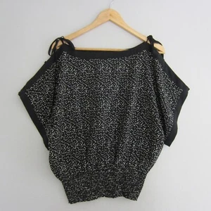 Wish Top Womens Small 10 Black White Polka Dots Blouse Shirt - Picture 1 of 13